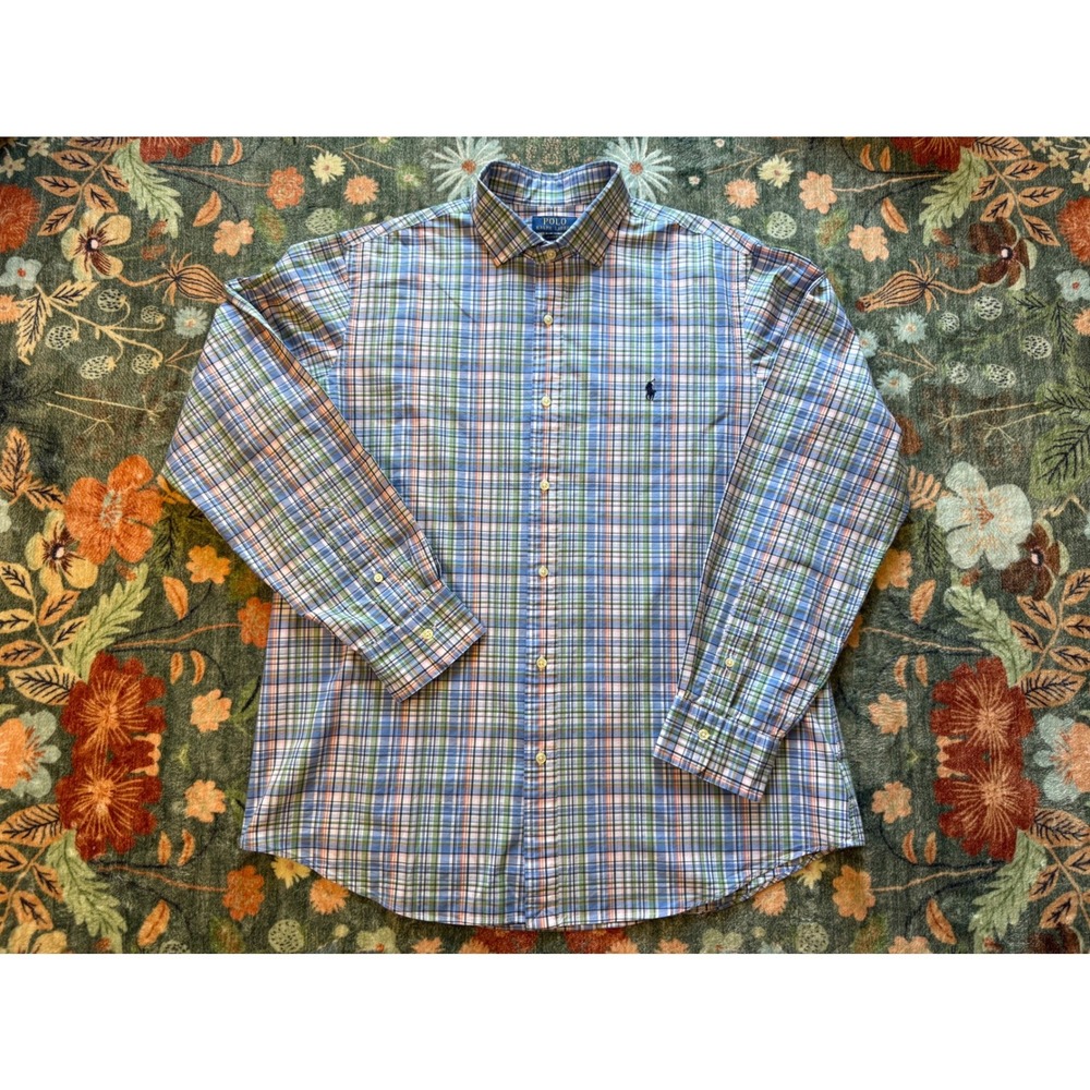 Polo Ralph Lauren Mens Classic Fit Plaid Button Down Shirt XL Blue Green Orange